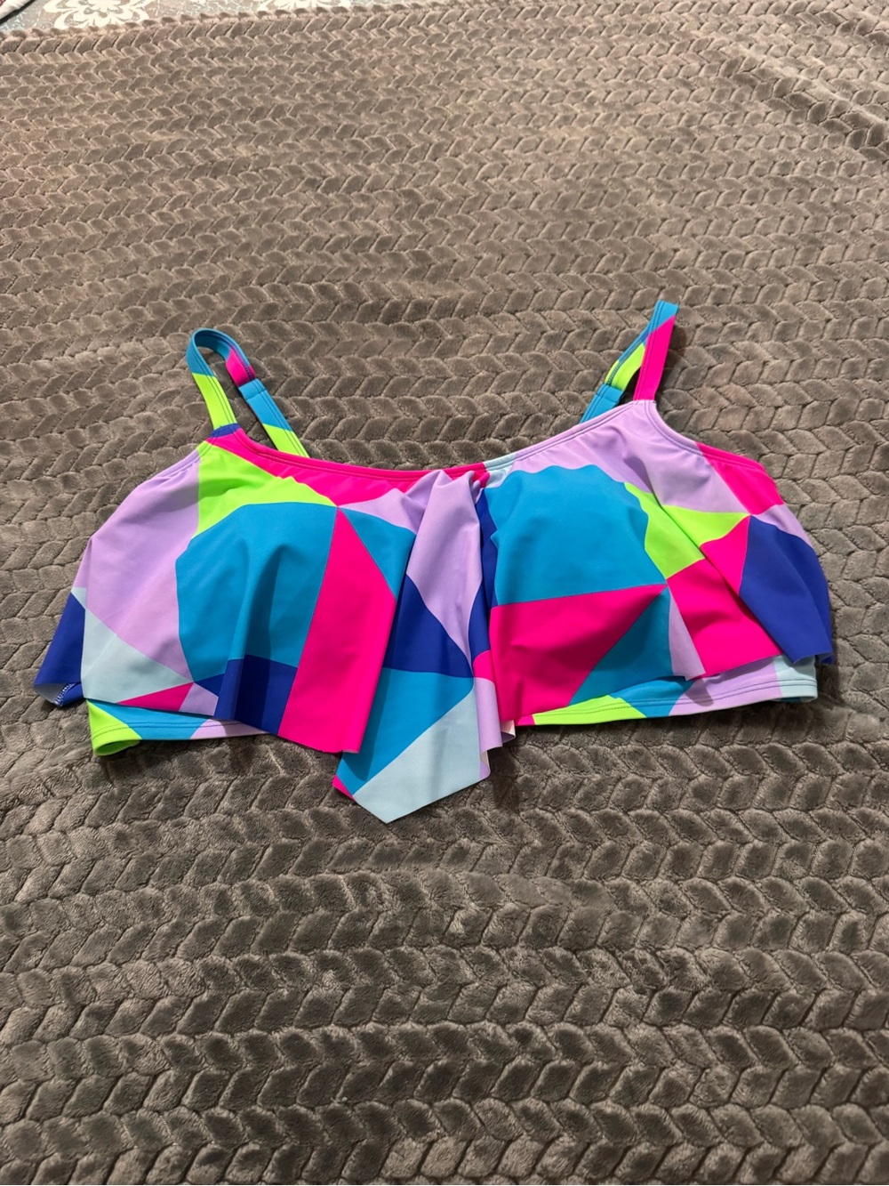 Torrid Geometric Color Block Flounce Swim Crop Top - Bright Multicolor - Picture 2 of 6
